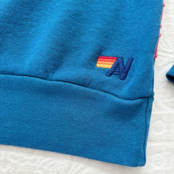 RARE Aviator Nation Mountain Stripe Crewneck Sweatshirt, Blue - Picture 4 of 8